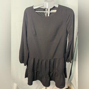 MOLLY BRACKEN Crewneck Long Puff Sleeve‎ Black Mini Dress Medium